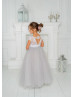 Cap Sleeves Ivory Lace Gray Tulle Flower Girl Dress Cap Sleeves Ivory Lace Gray Tulle Flower Girl Dress